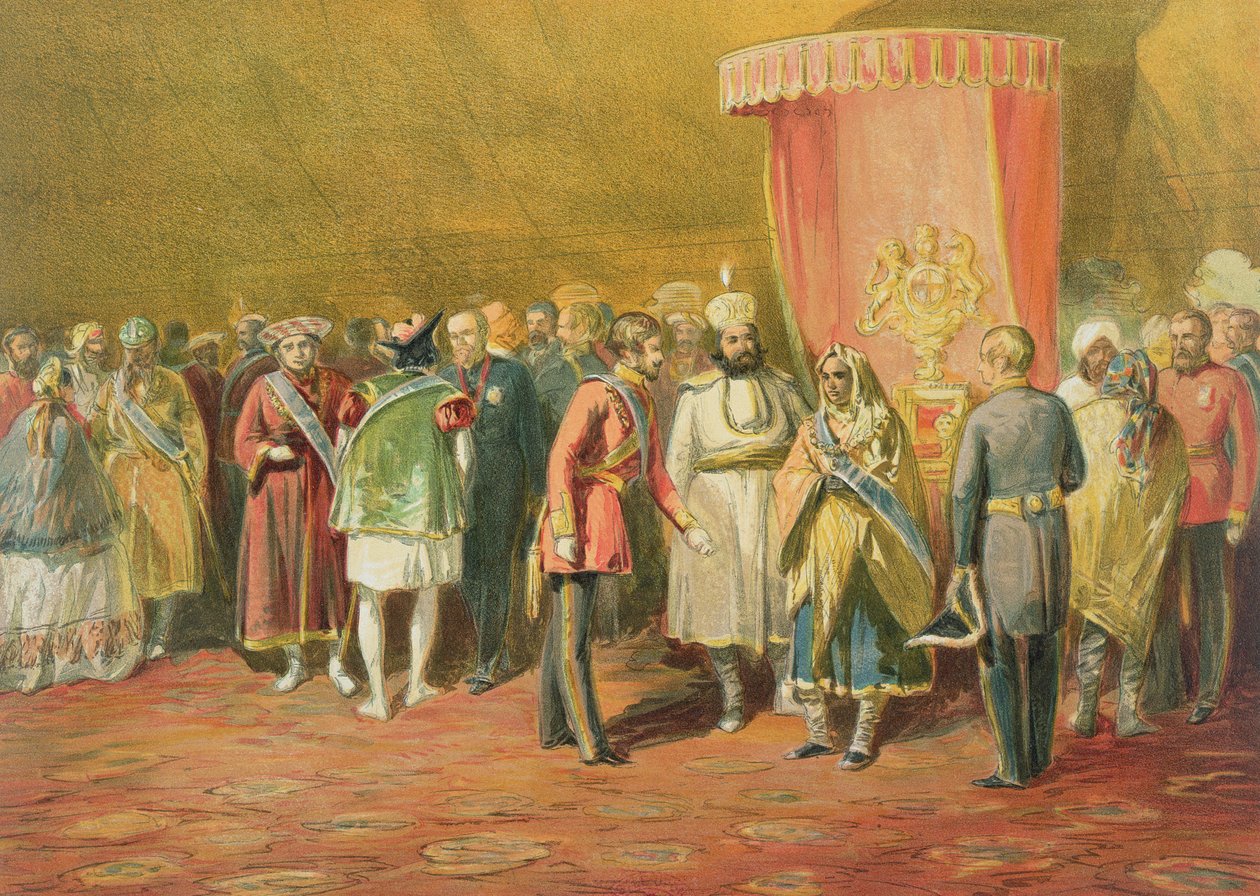 The First Investiture of the Star of India, 1863 (chromolitho) af William Crimea Simpson