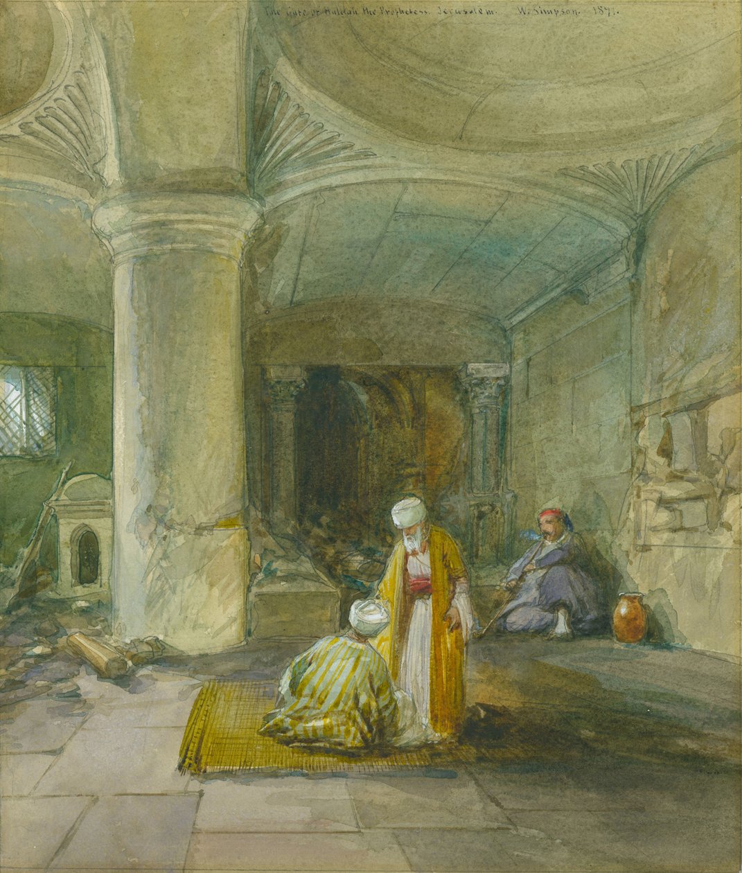 Profetindens Huldas port, Jerusalem, 1871 (wc og blyant på papir) af William Crimea Simpson
