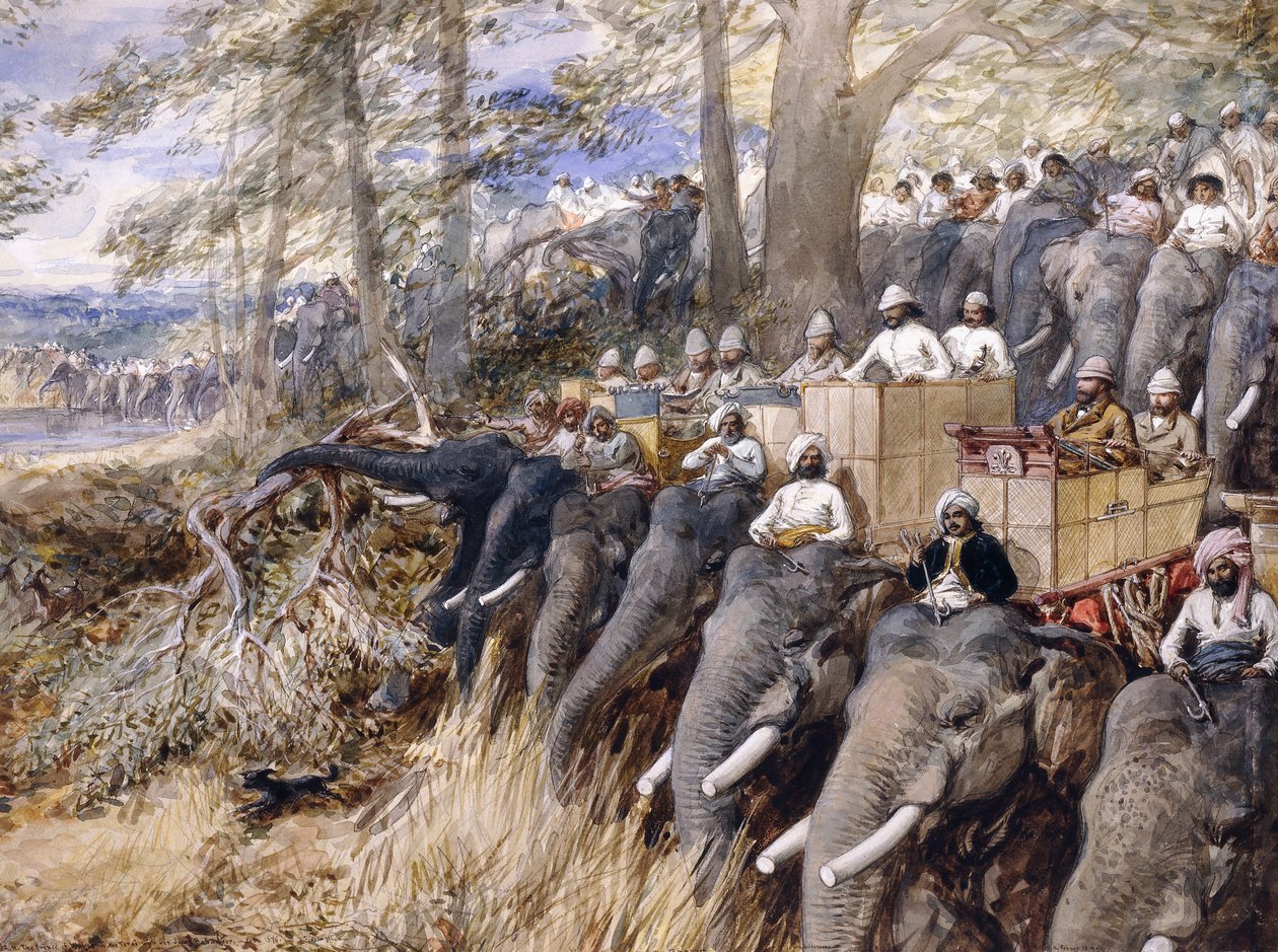 Prinsen af Wales i Terai slår junglen med Sir Jung Bahadur Rana, 1876 af William Crimea Simpson