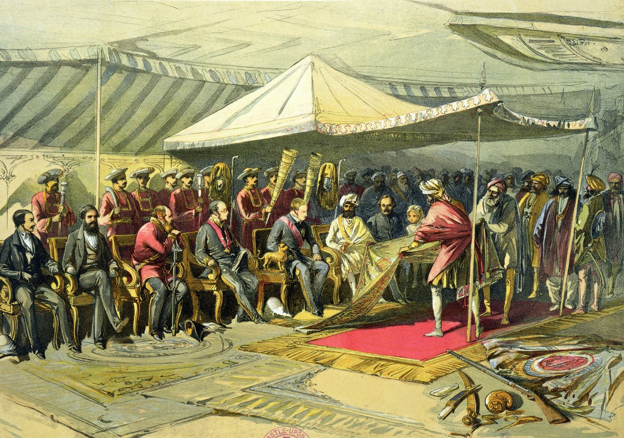 Vicekongens genbesøg til Maharajah of Cashmere, 1863 (chromolitho) af William Crimea Simpson
