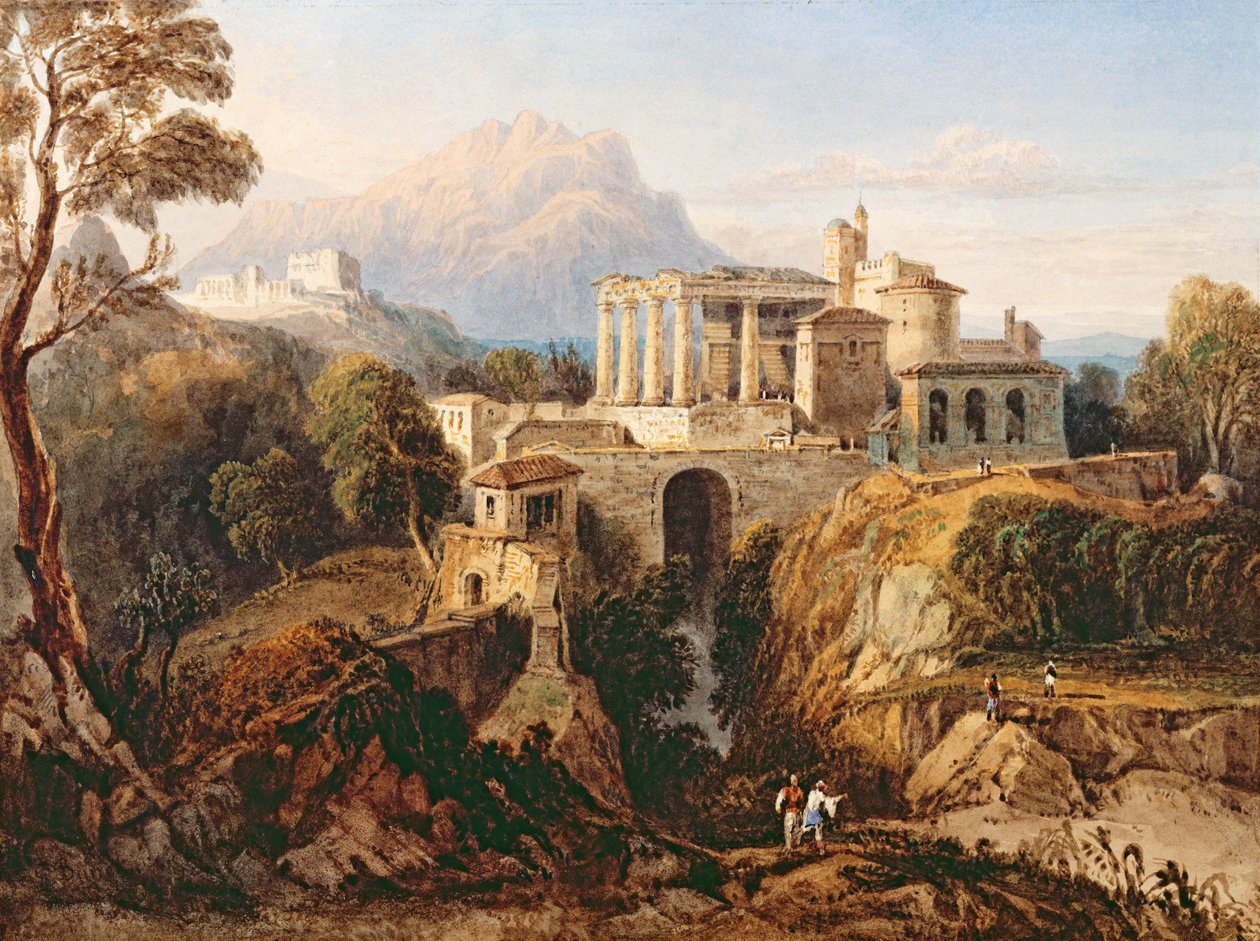 Et græsk tempel (akvarel på papir) af William Crouch