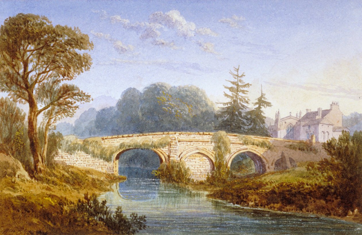 Udsigt over Eltham Bridge nær Eltham Palace, Woolwich, Greenwich, London, c1830 af William Crouch