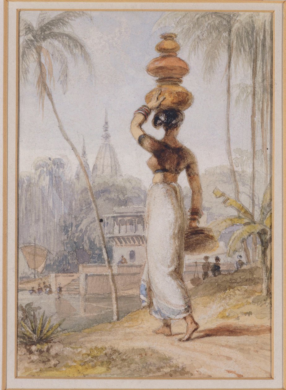 En hinduistisk kvinde, der bærer en vandpotte af William Daniell