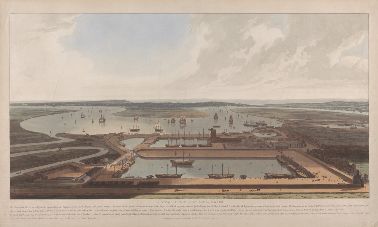 Et udsyn over East India Docks af William Daniell