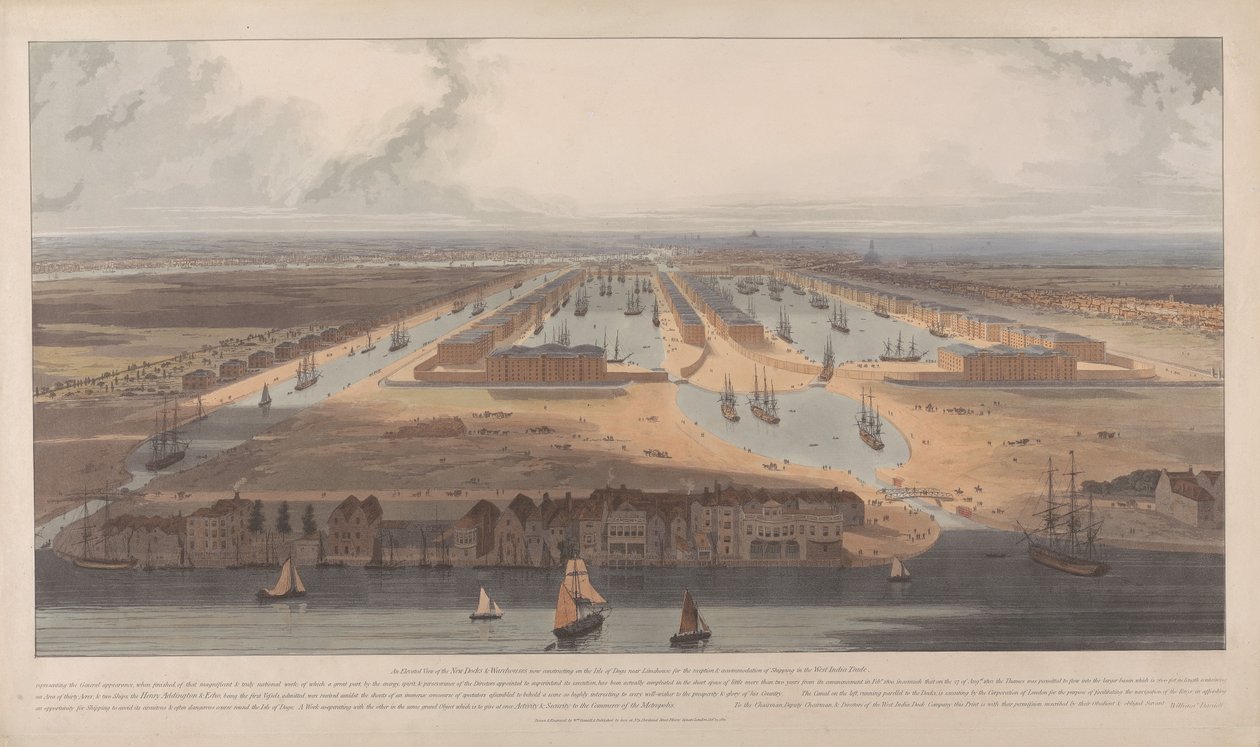 Et udsyn over West India Docks af William Daniell