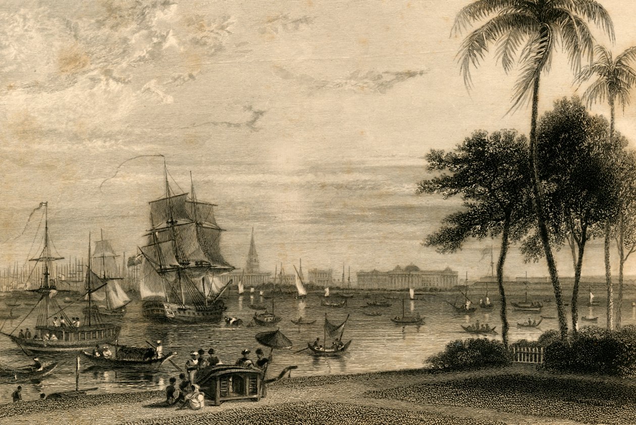 Calcutta, fra Garden house reach, 1835. af William Daniell