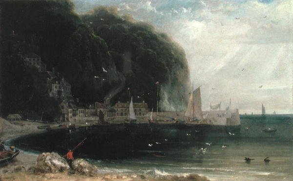 Clovelly i Bristol-kanalen, ca. 1813 (olie på lærred) af William Daniell