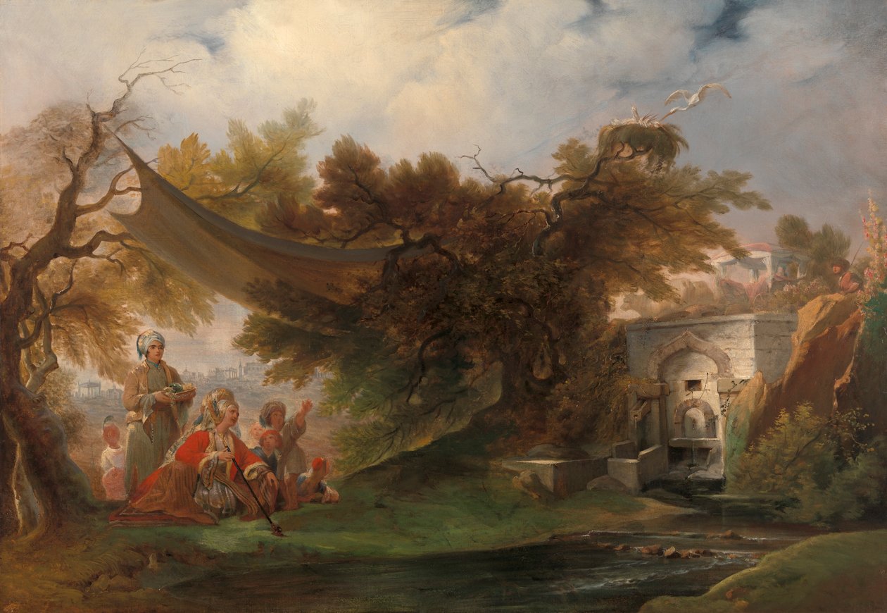 Indisk landskab med figurer nær en strøm [1985, Cormack, YCBA Concise Catalogue] af William Daniell