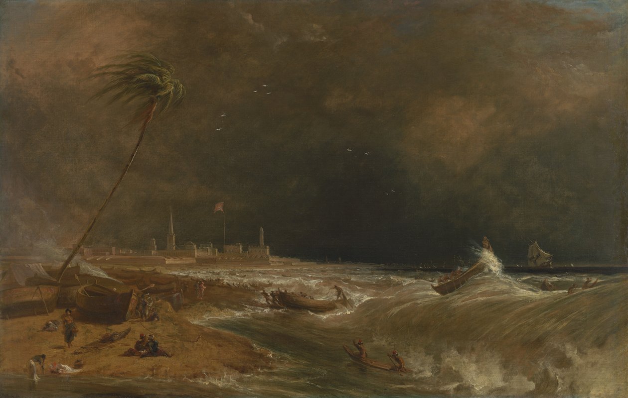Madras, eller Fort St. George, i den Bengalske Bugt -- A Squall Passing Off [1833, Royal Academy of Arts, London, udstillingskatalog] af William Daniell