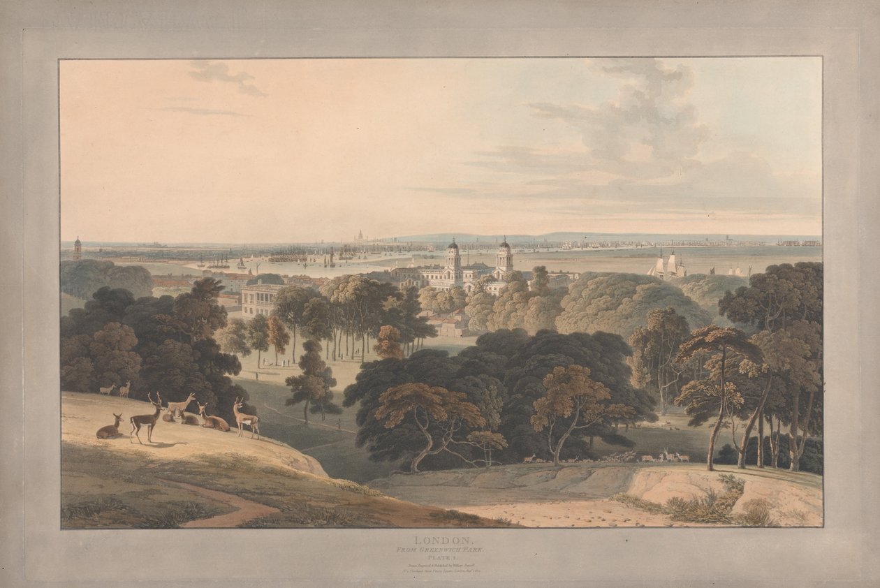 Tavle I: London set fra Greenwich Park af William Daniell