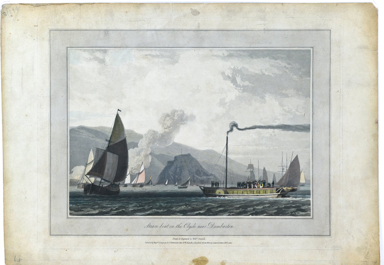 Dampbåd på Clyde nær Dumbarton af William Daniell
