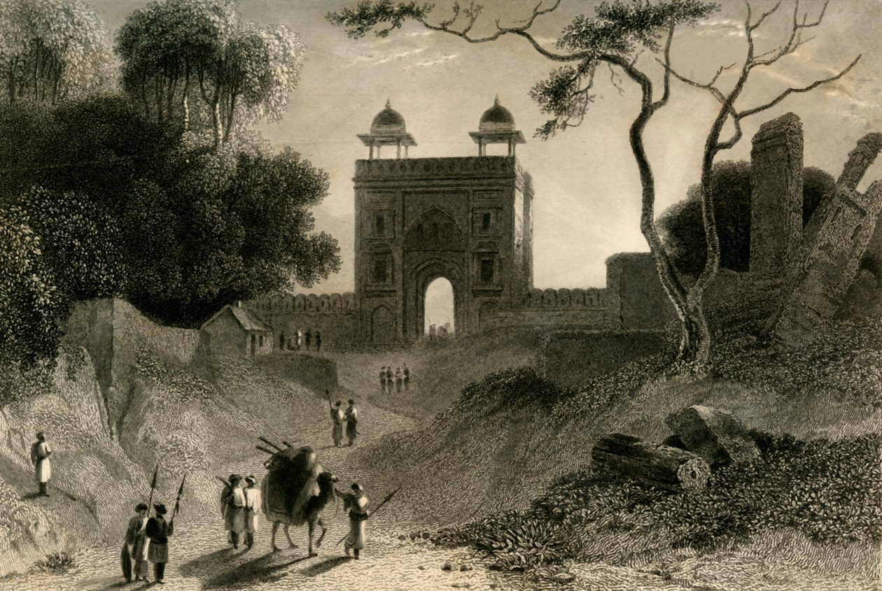 Agra-porten, Chauter Serai, 1835. af William Daniell