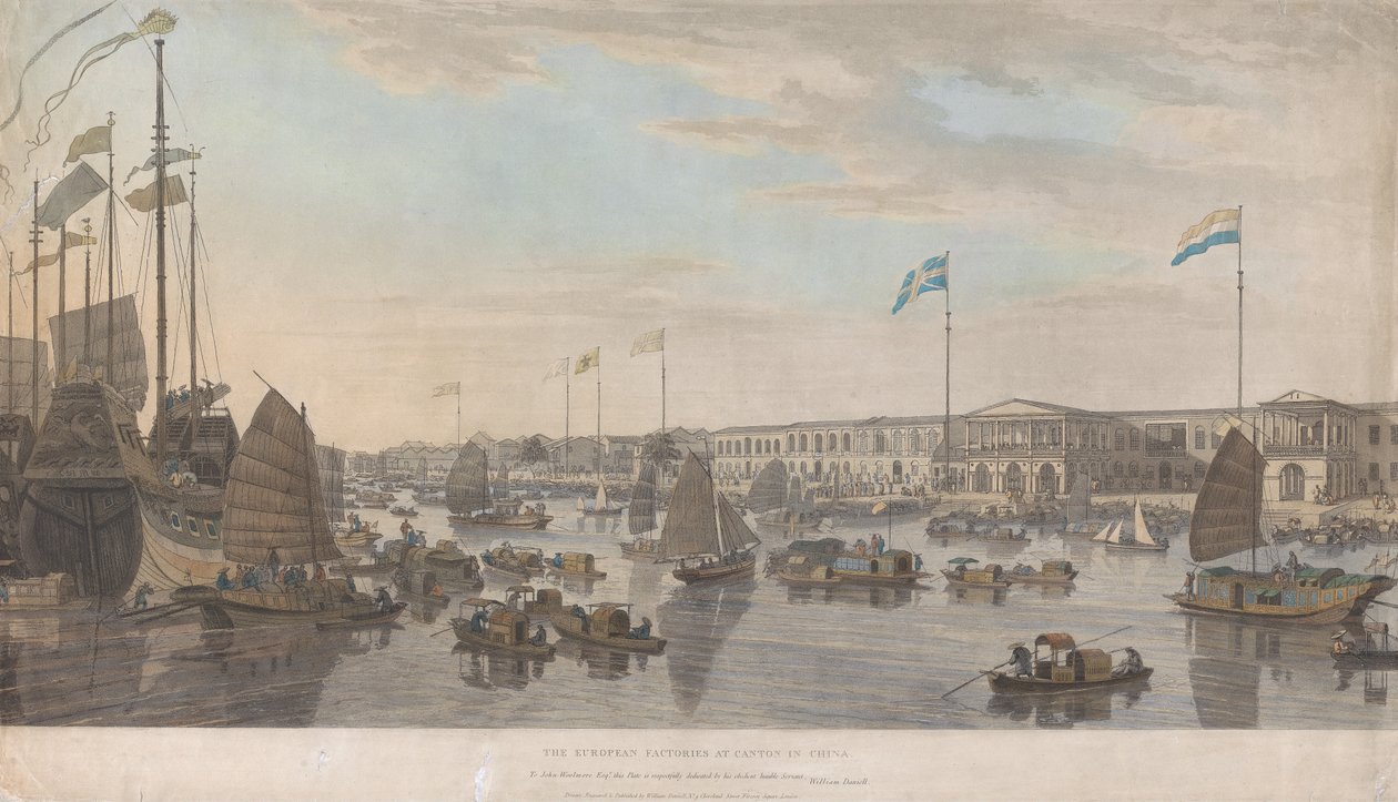 De europæiske handelsstationer i Kanton i Kina af William Daniell