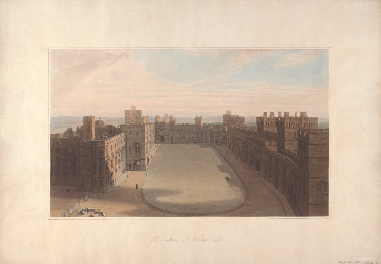 The Quadrangle, Windsor Castle - Udsigt fra Rundetårn, Windsor Castle af William Daniell