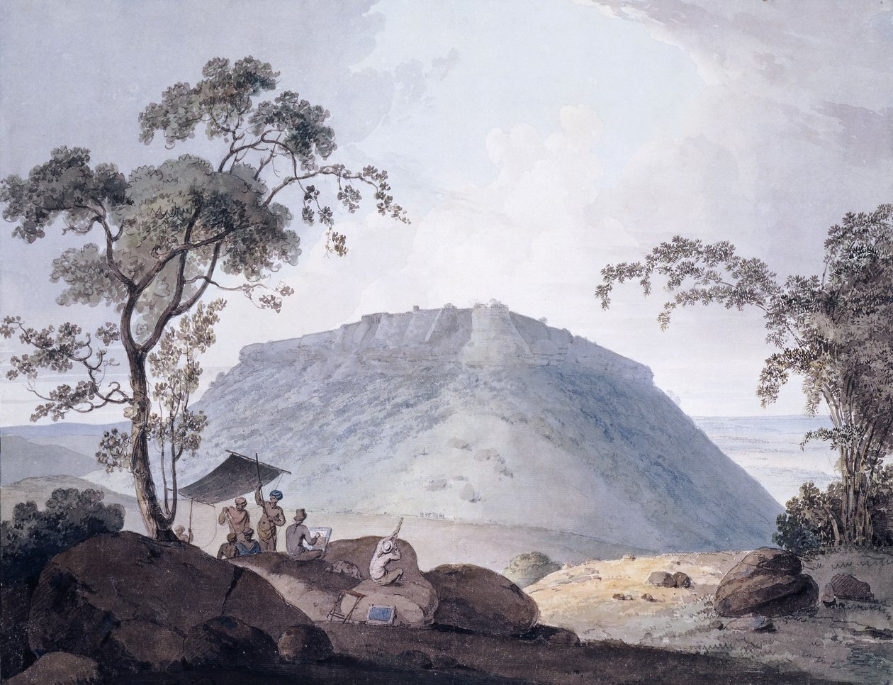 Den sydøstlige udsigt over Bijaigarh, Uttar Pradesh, ca. 1790 af William Daniell