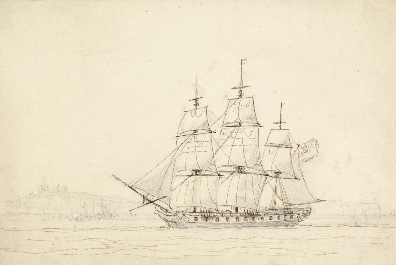 Tre mastede skib af William Daniell