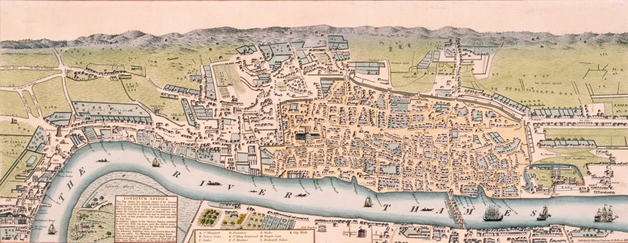 Kort over London, c1563 af William Darton