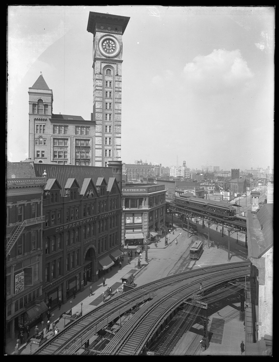Højvinklet billede af krydset mellem Flatbush Avenue og Fulton Street, Brooklyn, New York, 5. september 1914 af William Davis Hassler