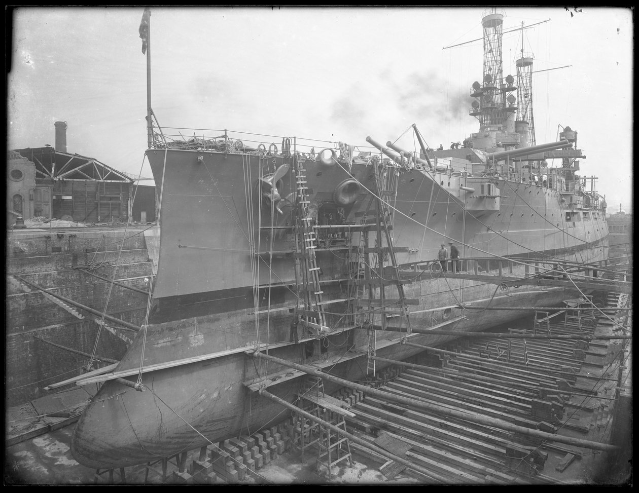 U.S.S.S. Utah i tørdok på Brooklyn Navy Yard, ca. 1912 af William Davis Hassler