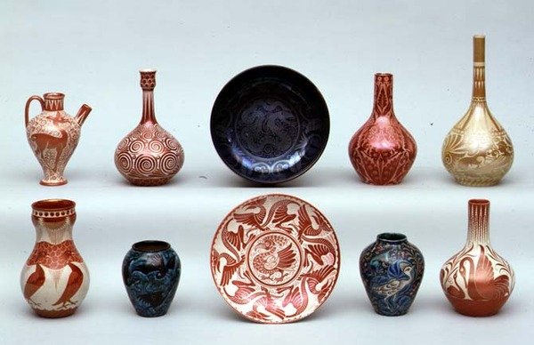 Udvalg af Lustreware (keramik) af William de Morgan