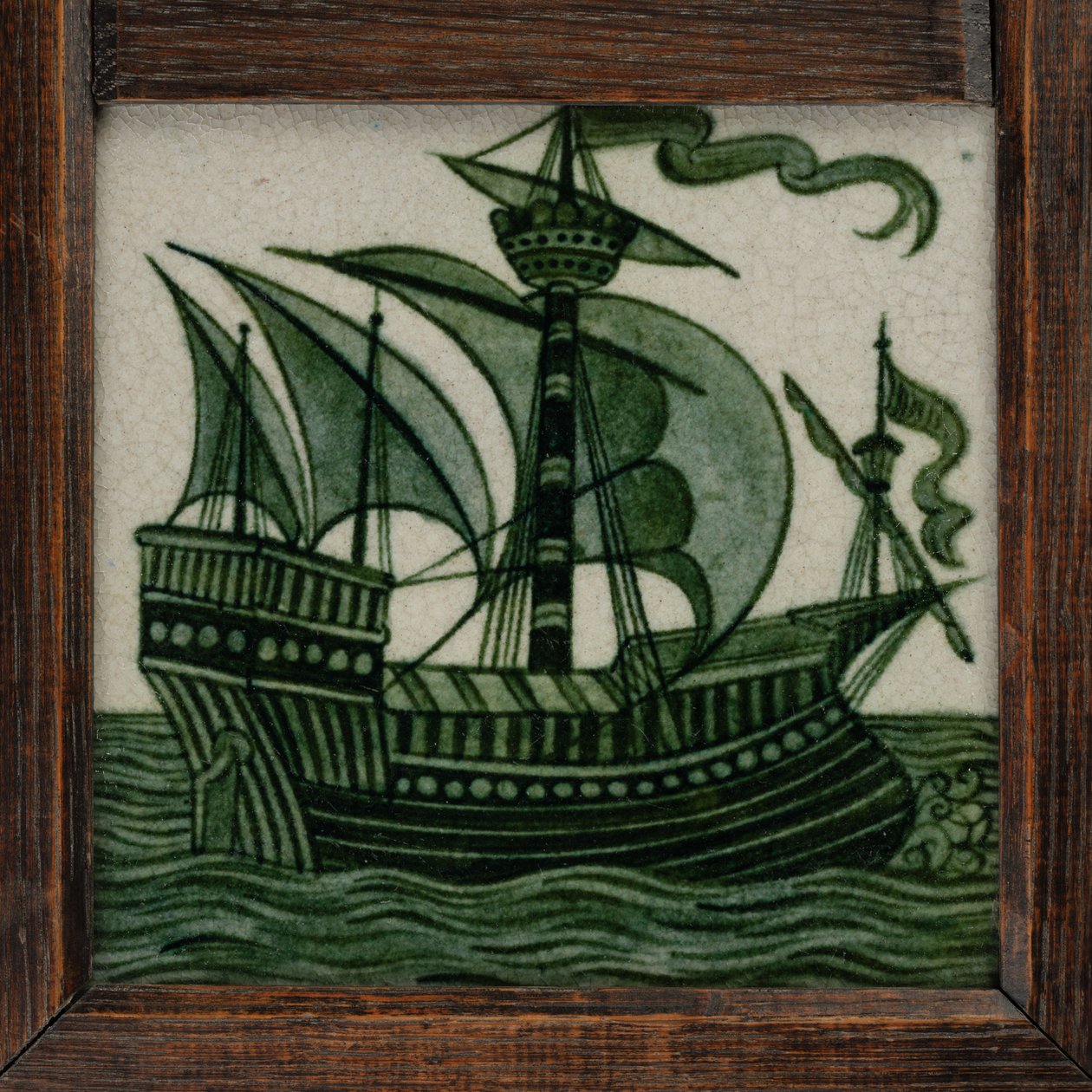 Flisepanel af skibe i fuld sejl, i ramme, ca. 1865-80 (keramik) af William de Morgan