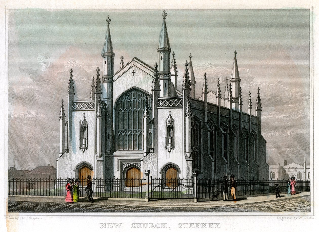 New Church, Stepney, London, 1828. af William Deeble