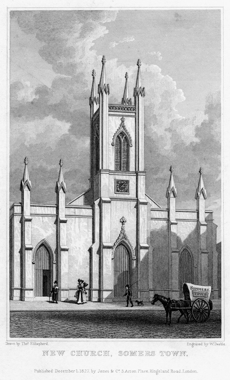 Ny kirke, Somers Town, Camden, London, 1827. af William Deeble