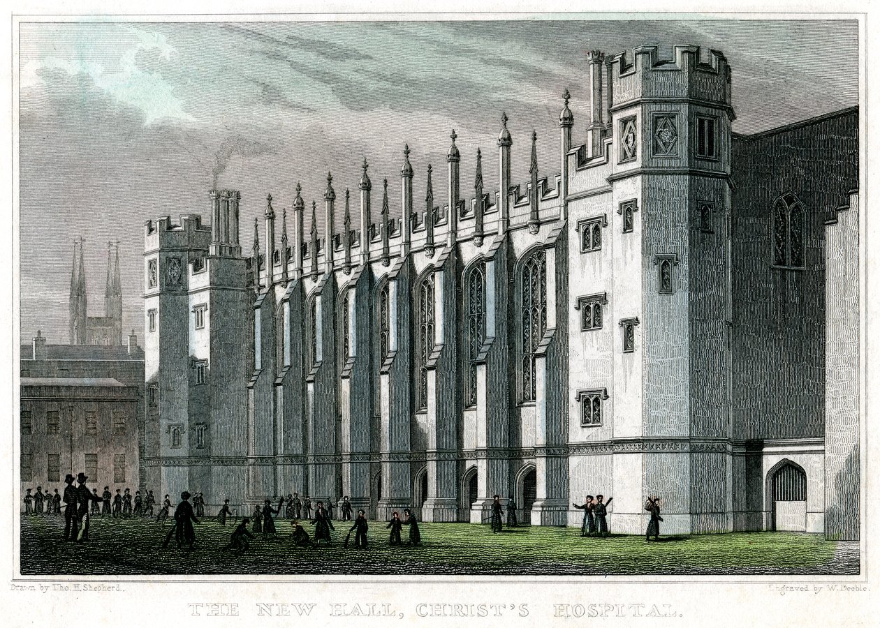 The New Hall, Christs Hospital, London, 1828. af William Deeble