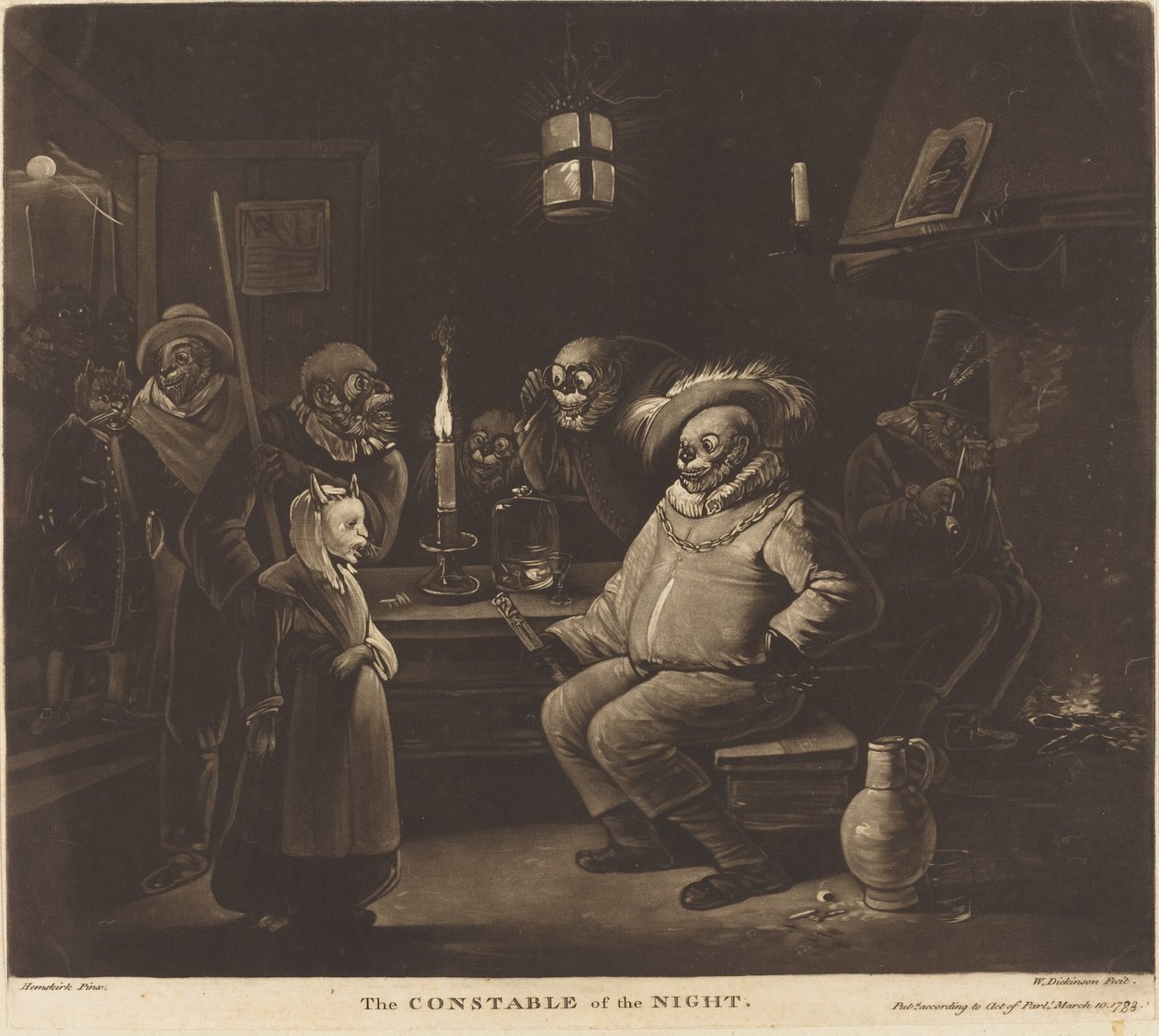 Nattens konstabel af William Dickinson after Egbert van Heemskerck