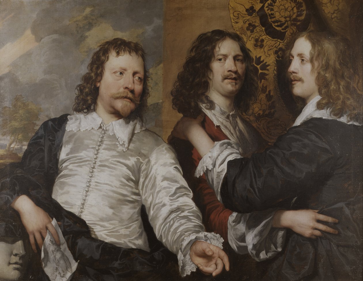 Portræt af kunstneren med Nicholas Lanier og Sir Charles Cotterell, c.1636 (olie på lærred) af William Dobson