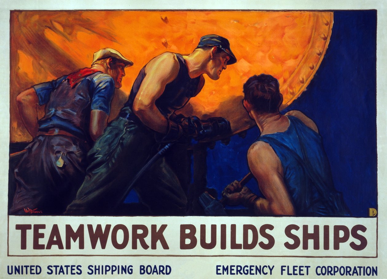 Rekrutteringskampagne "Teamwork bygger skibe", pub. 1917 af William Dodge Stevens