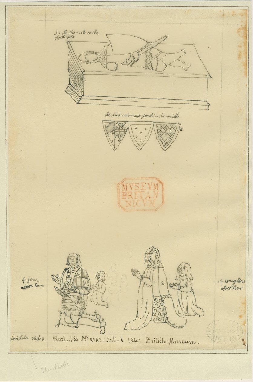 Tamworth Church - Tomb: sporing i blæk, og [?17. århundrede] (tegning) af William Dugdale