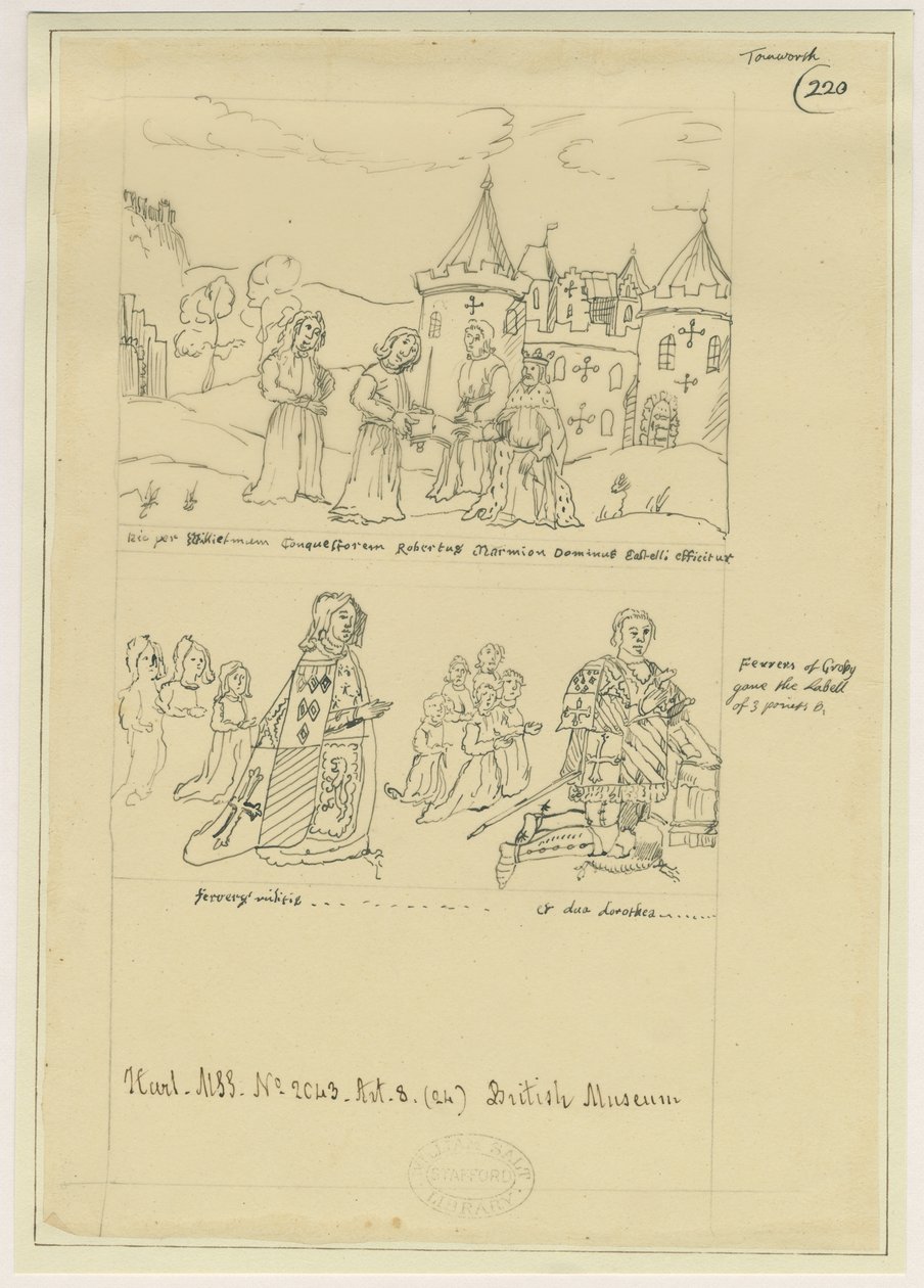 Tamworth Church - Vinduesglas: tegning i blæk, og [?17. århundrede] (tegning) af William Dugdale