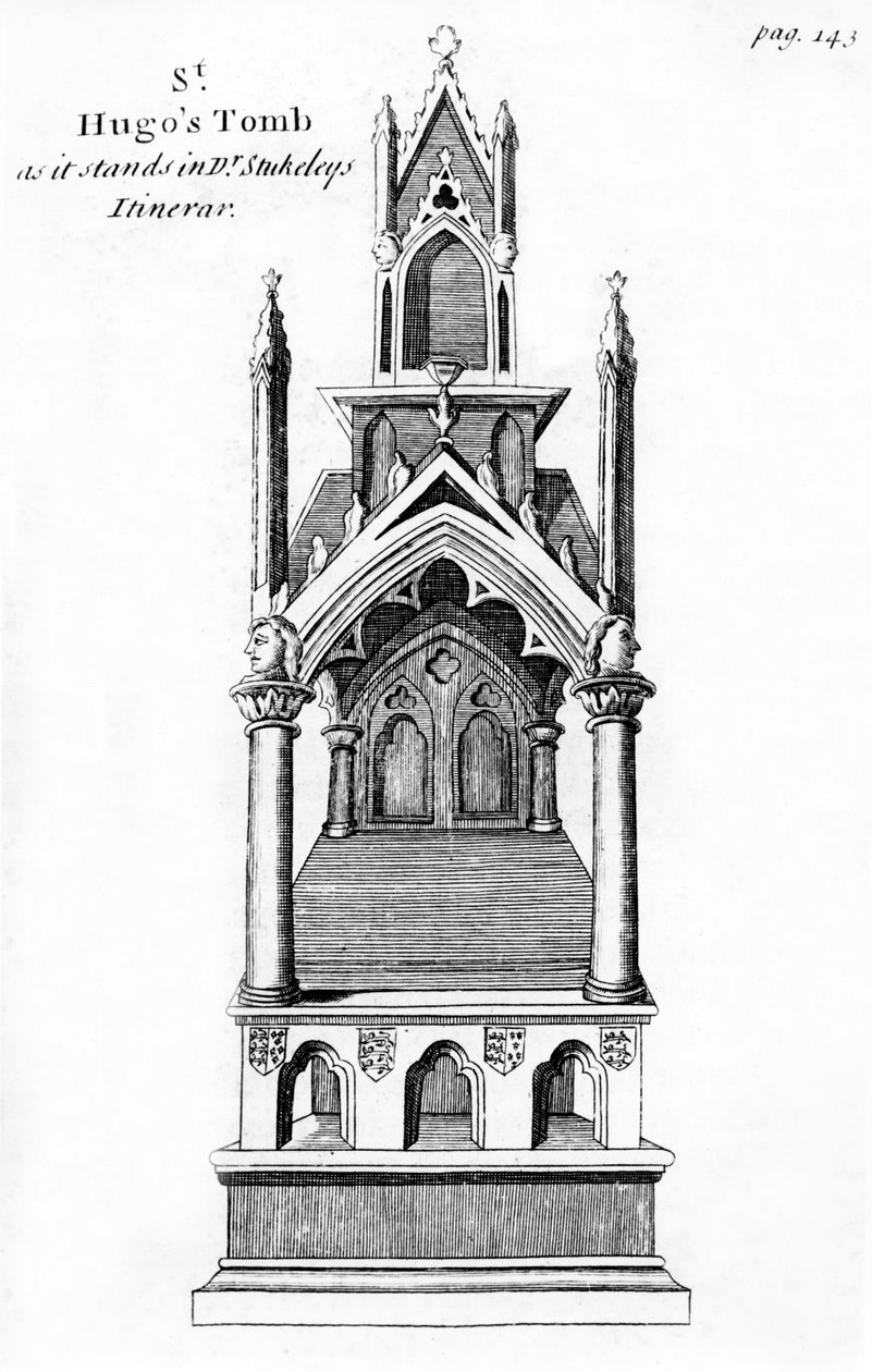 Tomb of Little Saint Hugh of Lincoln, fra Anglia Judaica af De Blessiers Tovey, udgivet i Oxford, 1738 af William Dugdale