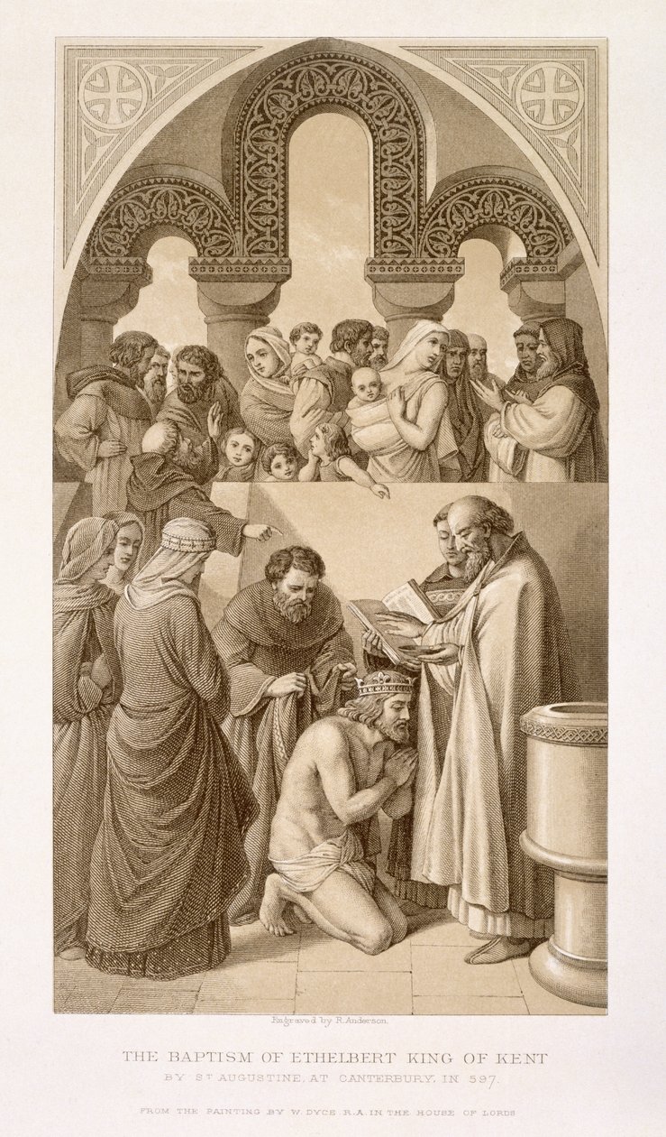 The Baptism of King Ethelbert (c.552-616) of Kent af St. Augustine i Canterbury i 597, fra 