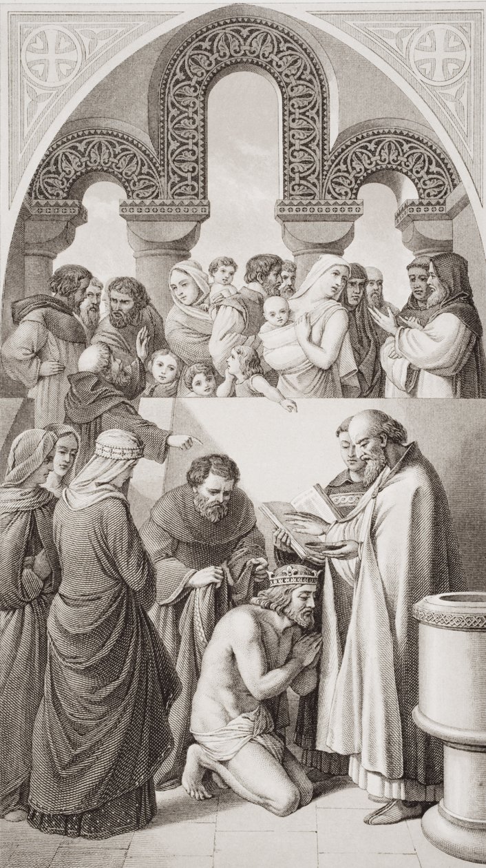 The Baptism of King Ethelbert (ca. 552-616) of Kent af St. Augustine i Canterbury i 597, fra 