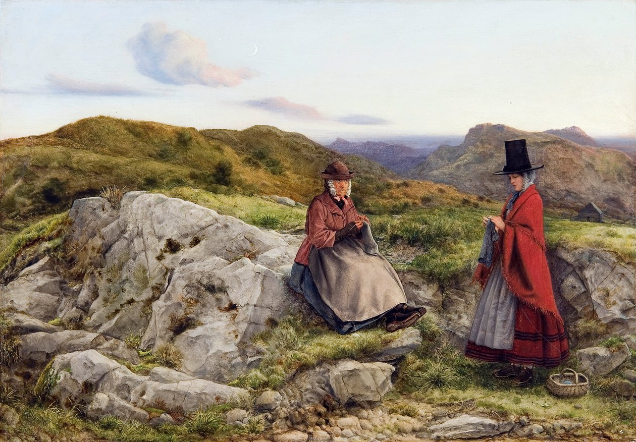 Walisisk landskab med to strikkende kvinder af William Dyce