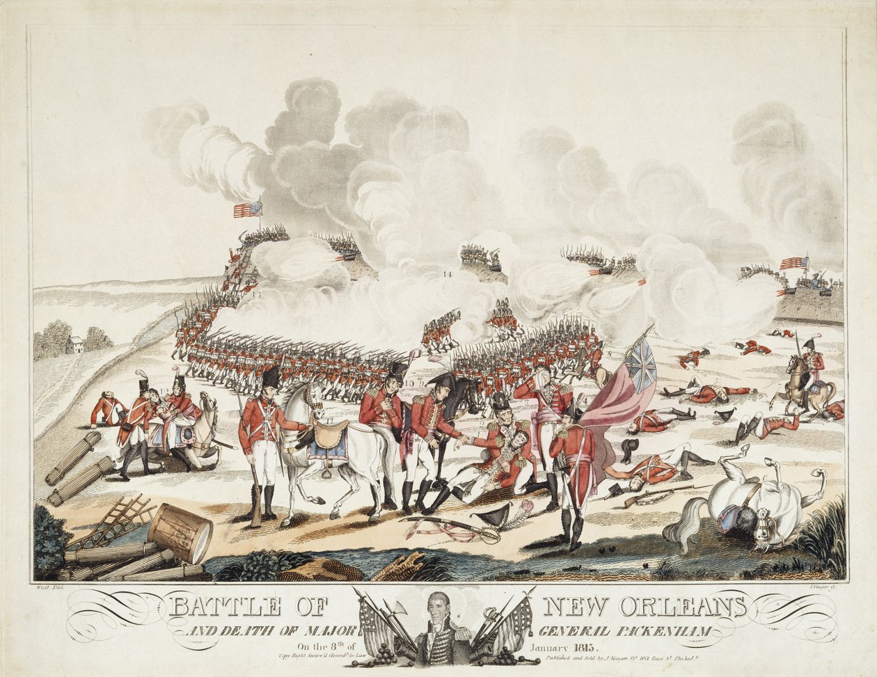 Slaget ved New Orleans og generalmajor Packenhams død af William Edward (after) West