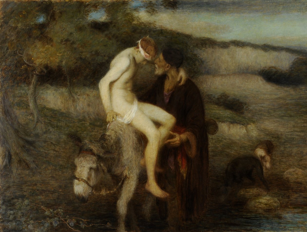 Den barmhjertige samaritaner, ca. 1890 (olie på lærred) af William Edward Stott