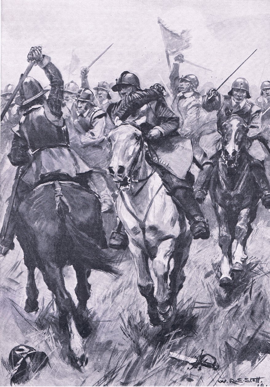 Kavalerikonflikten ved Dunbar 3. september 1650, illustration fra britiske slag på land og hav, 1915 af William Edward Stott