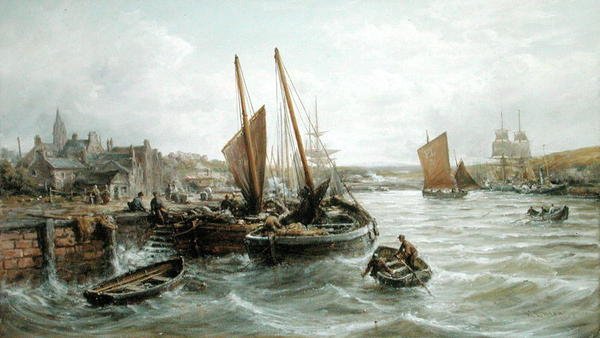 Fiskerbåde i Peel Harbour, Isle of Man af William Edward Webb