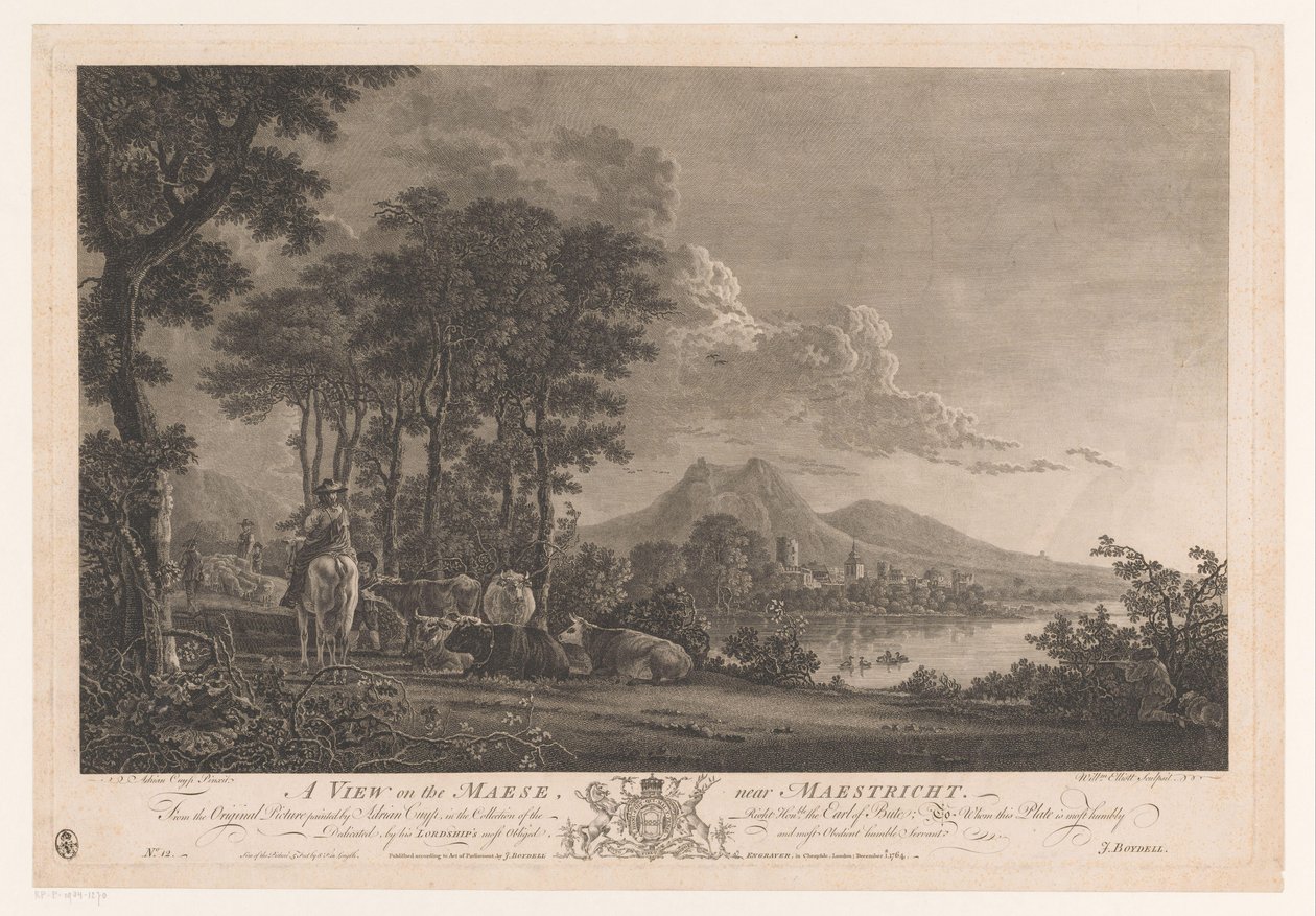 Udsigt over Maas nær Maastricht En udsigt over Maese, nær Maestricht (titel på objekt) Hovedmalerier i England (serietitel) The Most Capital Paintings in England (serietitel) af William Elliot