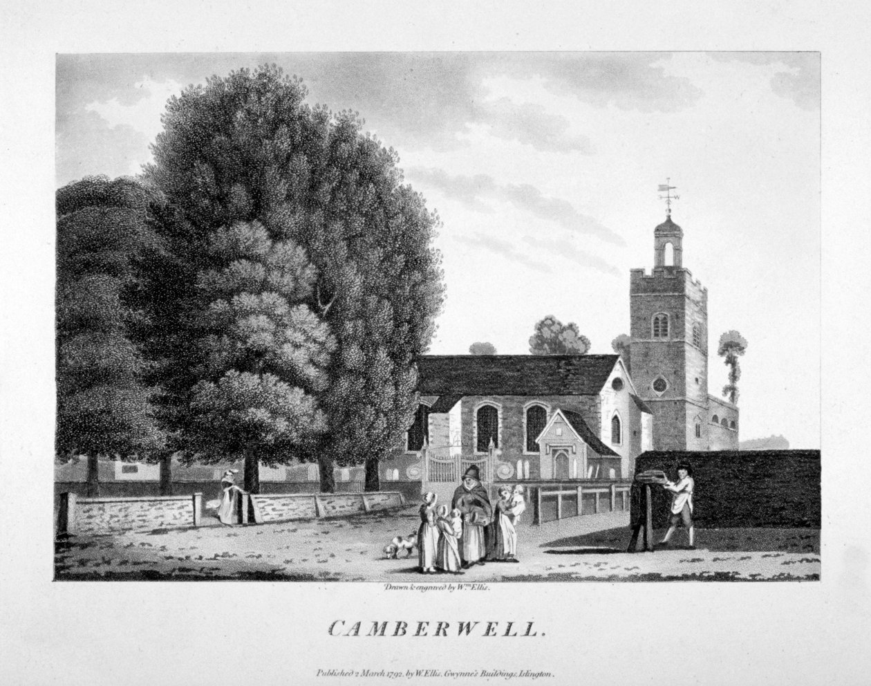 Church of St Giles, Camberwell, London, 1792. af William Ellis