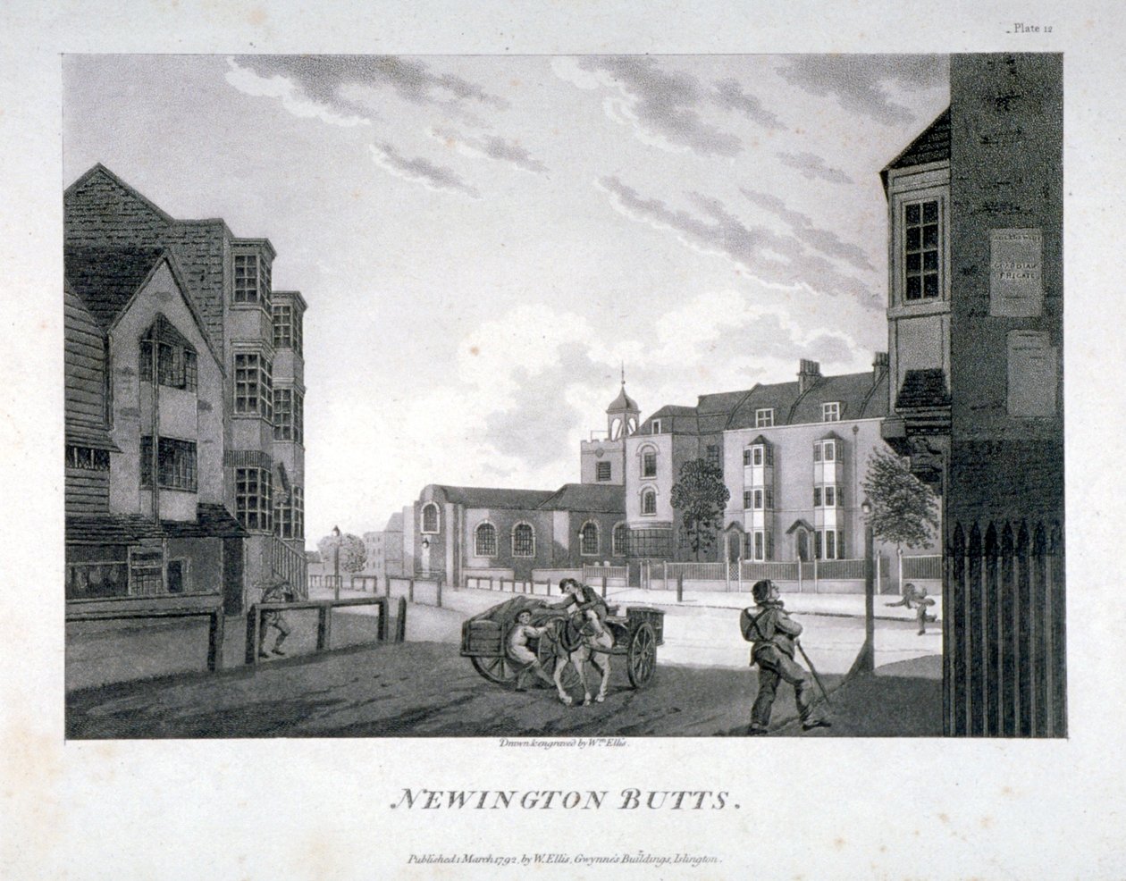 Newington Butts, Southwark, London, 1792. af William Ellis