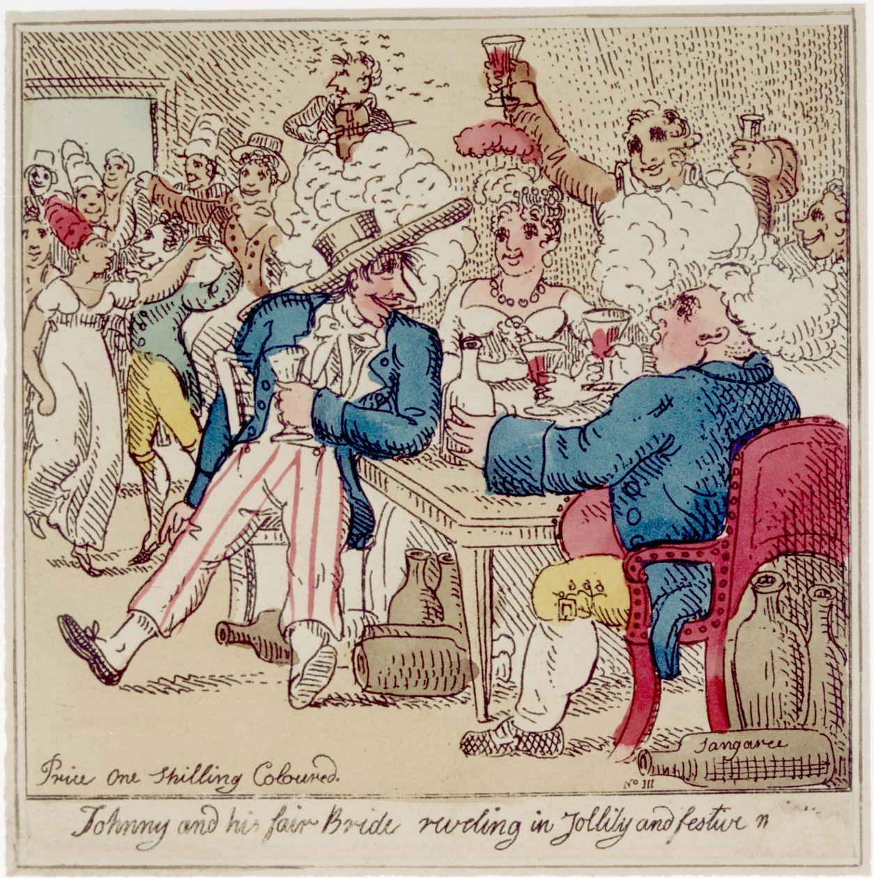 Johnny og hans skønne brud i festlig glæde, fra "The Adventures of Johnny Newcome", udgivet 1812 (radering med wc) af William Elmes