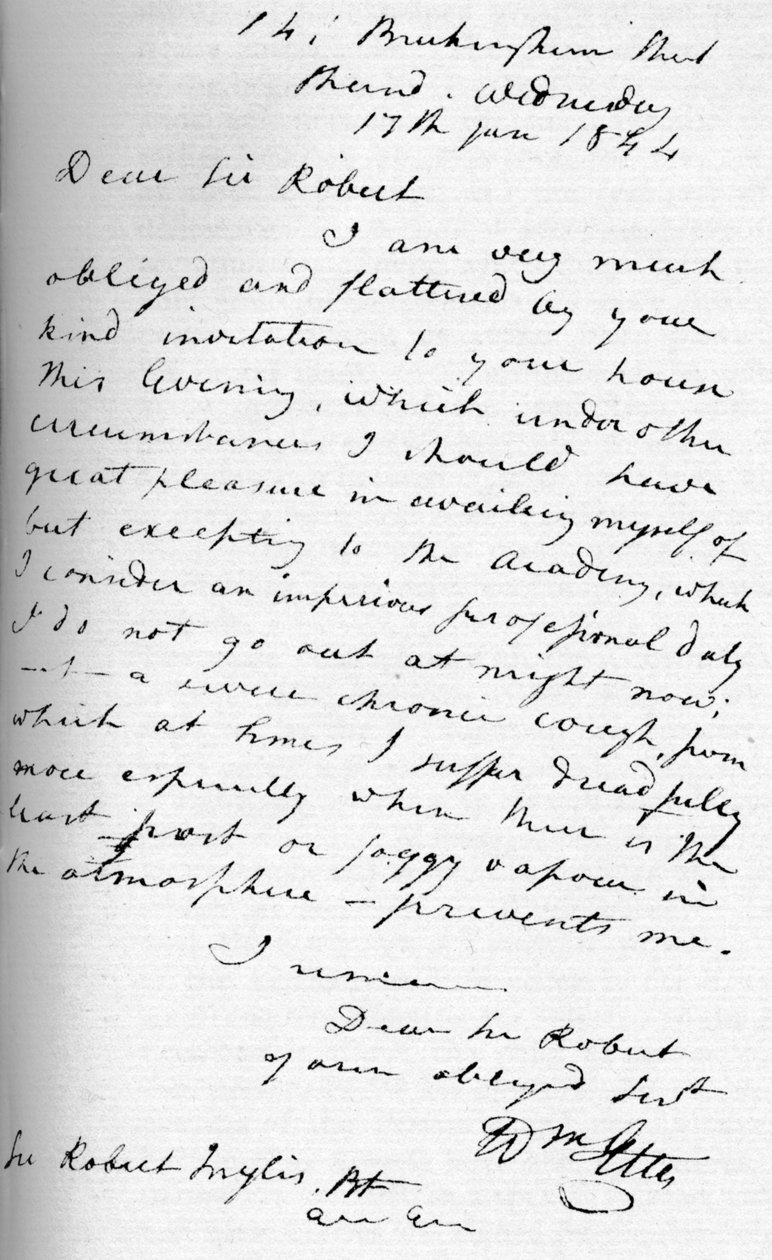 Et brev fra William Etty, 17. januar 1844 1904 af William Etty