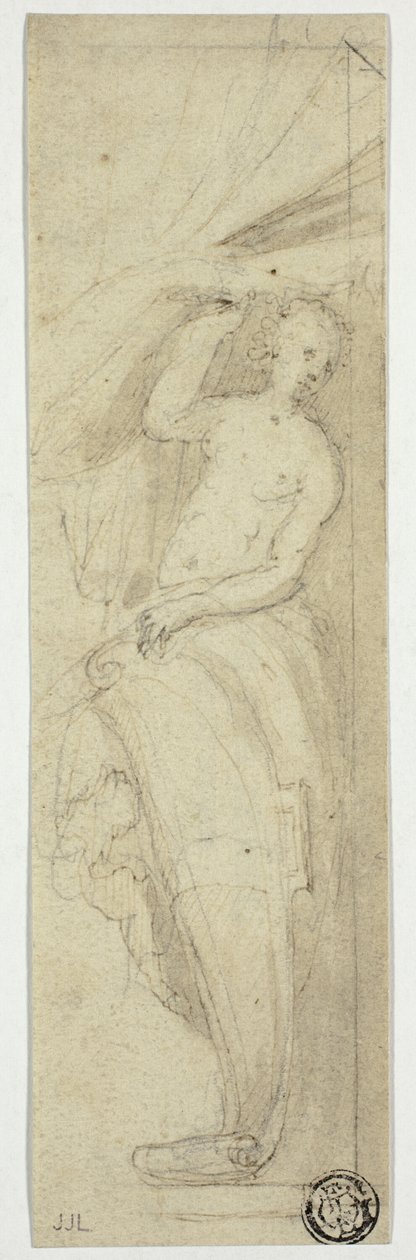 Kvindefigur trækker forhæng til side af William Etty