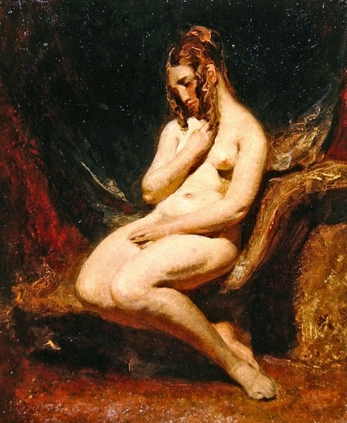 Kvinde nøgen fra siden (olie på mølleplade) af William Etty