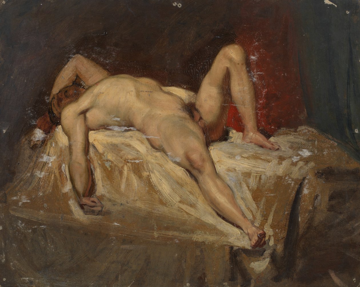 Mand nøgen liggende, løftet venstre knæ, 1815-45 af William Etty