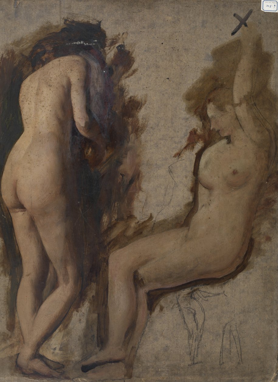 Undersøgelse af en figursammensætning - To kvindelige nøgenbilleder af William Etty